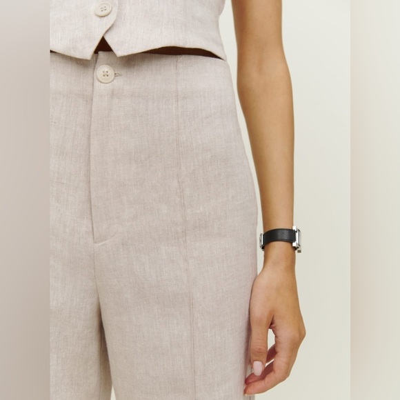 Reformation Silvie Linen Flared Wide Leg High Rise Oatmeal Beige Pants EUC Sz 4 - Picture 4 of 11